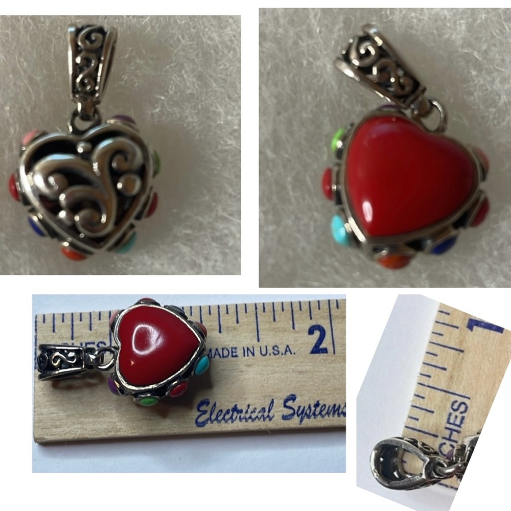 Sterling Silver Puffy Heart Pendant Sorrounded by Semi-Precious Stones
